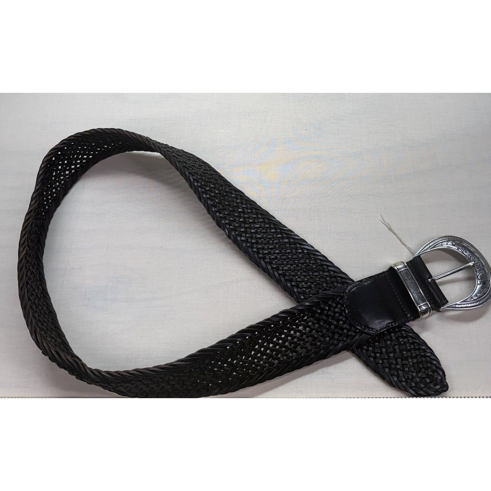 Brighton Black Braided Leather Belt 2” Wide Silver Western Buckle NEW